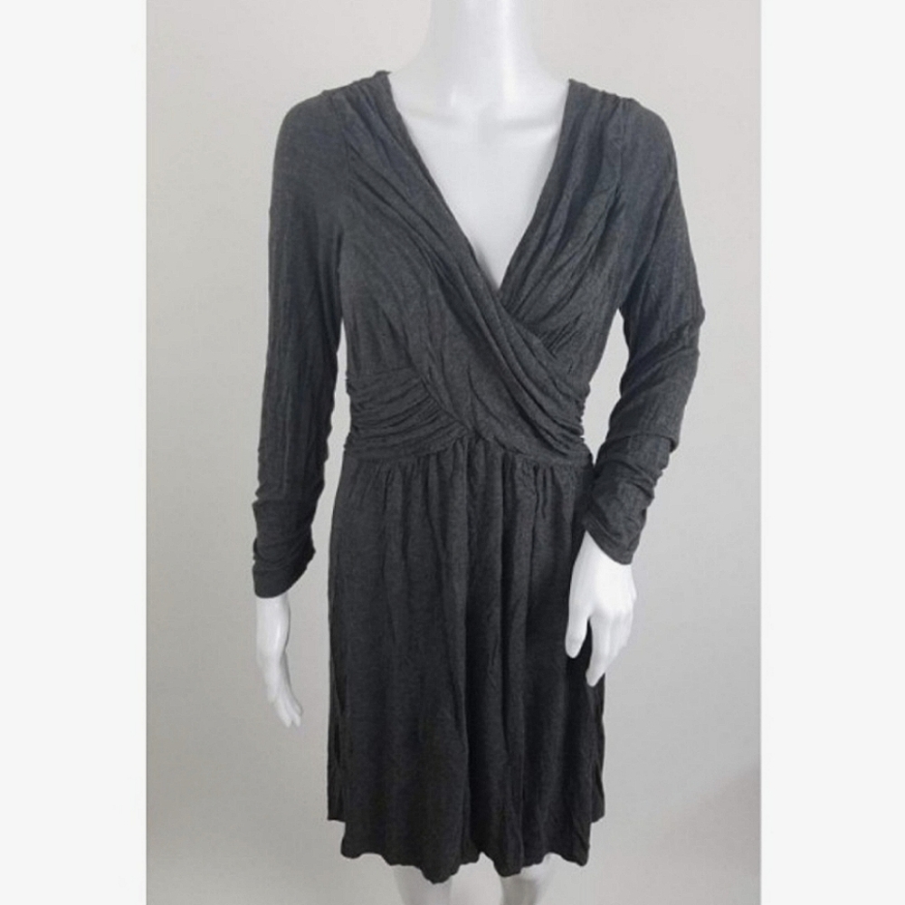 Max Studio Charcoal Jersey Knit Wrap V-neck Dress